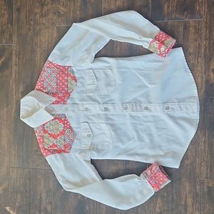 🗝️ Vintage 70s quilted cowboy western shirt mens S red+white button down